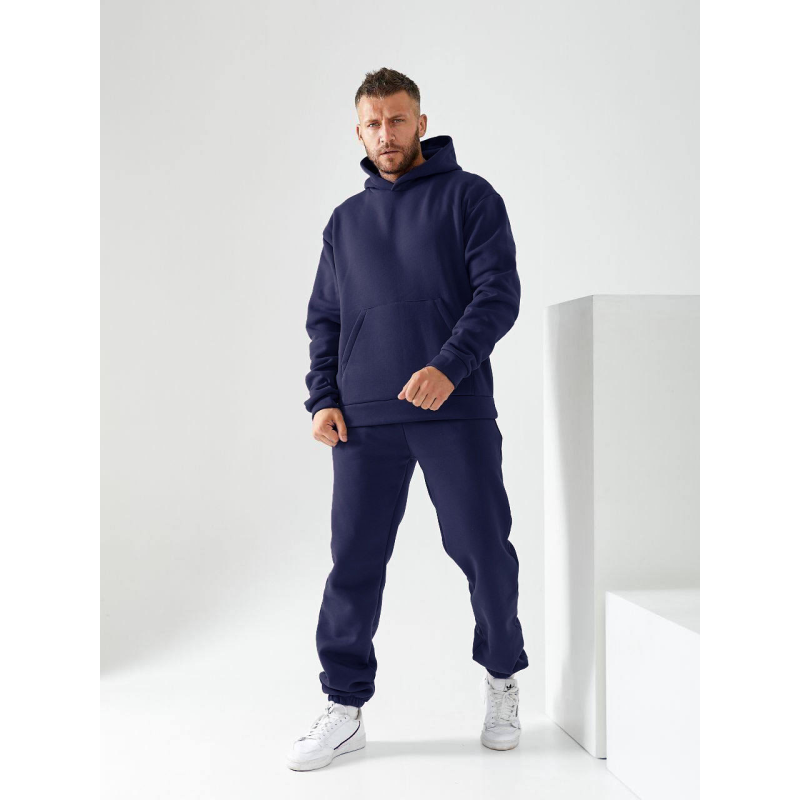Чоловічий спортивний теплий костюм на флісі Темно-синій, 50/52