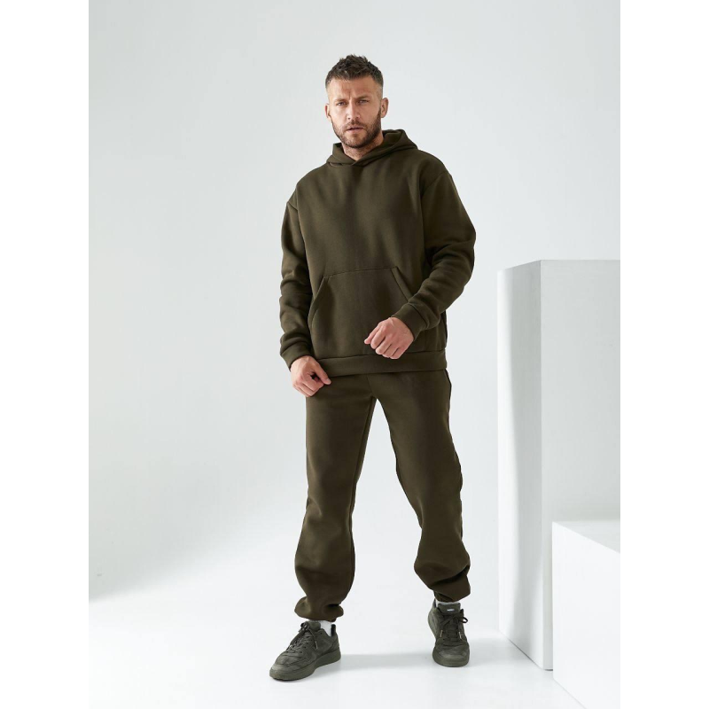 Чоловічий спортивний теплий костюм на флісі  Хакі, 46/48