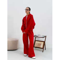 Теплий костюм на флісі жіночий з широкими штанами  Червоний, 42/46