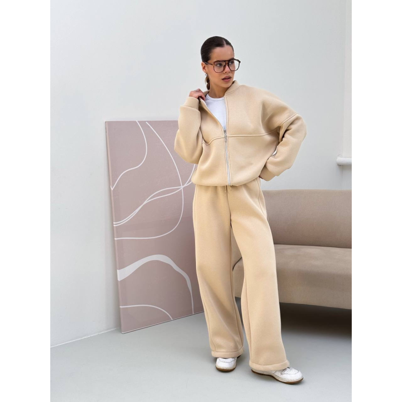 Жіночий костюм-двійка з широкими штанами Молочний, 42/46