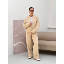 Жіночий костюм теплий з широкими штанами Молочний, 48/52