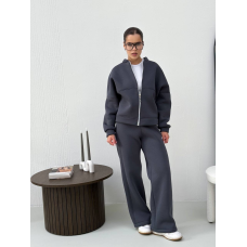 Жіночий теплий костюм-двійка з широкими штанами Графіт 42/46