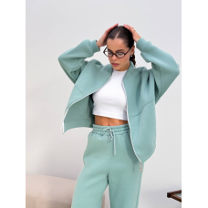 Жіночий теплий костюм-двійка з широкими штанами Оливка 42/46