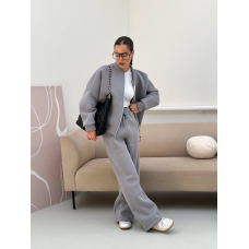 Жіночий теплий костюм-двійка з широкими штанами Оливка 42/46