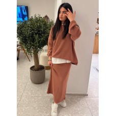 Жіночий в“язаний костюм з юбкой Коричневий, 48/52