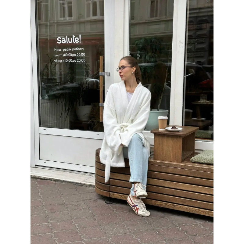 Кардиган жіночий  із запахом оверсайз Молочний