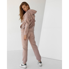 Жіночий спортивний теплий костюм оверсайз на флісі, L, Пудра