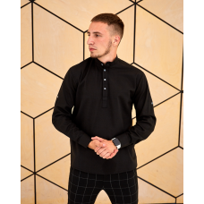Сорочка льон довгий рукав чорний M
