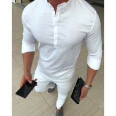 Сорочка льон довгий рукав білий XL