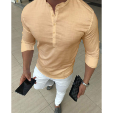 Сорочка льон довгий рукав бежевий M