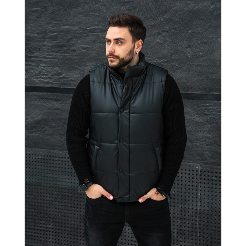 Жилетка чоловіча шкіряна дута Чорний XL
