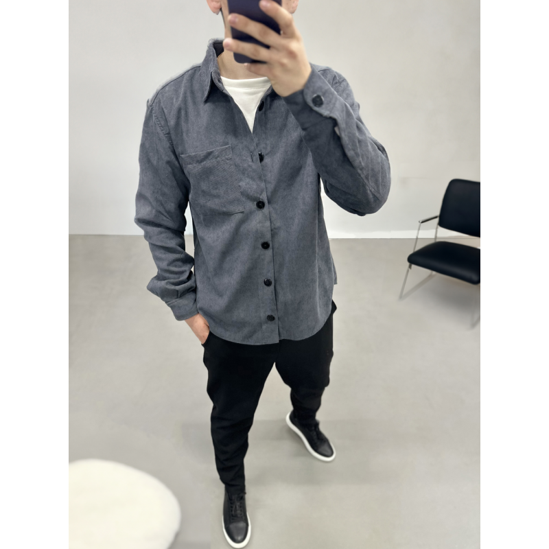 Сорочка вельвет сірий L