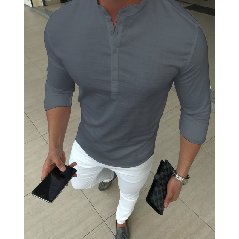 Сорочка льон довгий рукав сірий XL Сорочка льон довгий рукав сірий XL