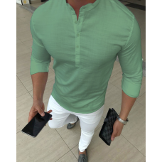 Сорочка льон довгий рукав бірюза XL