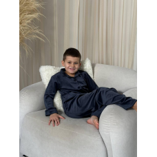 Дитяча велюрова тепла піжама дві кишені, Чорна 110-116