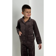 Дитяча велюрова тепла піжама дві кишені, Чорна 110-116