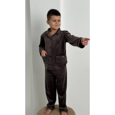 Дитяча велюрова тепла піжама дві кишені, Чорна 110-116