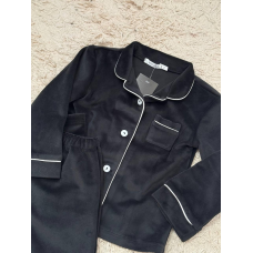 Дитяча велюрова тепла піжама одна кишеня, Чорна 110-116