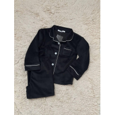 Дитяча велюрова тепла піжама одна кишеня, Чорна 146-152