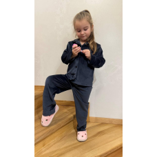 Дитяча велюрова тепла піжама одна кишеня, Графіт 110-116