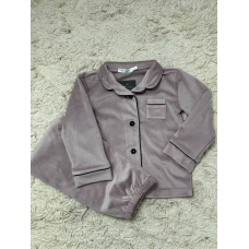 Дитяча велюрова тепла піжама одна кишеня, Пудра 122-128