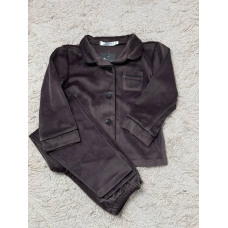Дитяча велюрова тепла піжама одна кишеня, Шоколад 134-140