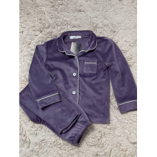 Дитяча велюрова тепла піжама одна кишеня, Ліловий б/к, 122-128
