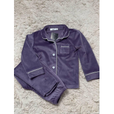 Дитяча велюрова тепла піжама одна кишеня, Ліловий б/к, 146-152