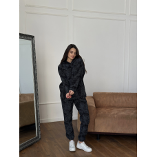 Теплий спортивний костюм жіночий мармуровий принт на флісі