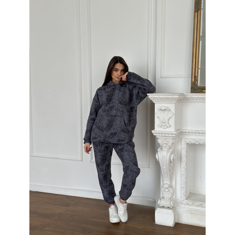 Теплий спортивний костюм жіночий мармуровий принт на флісі
