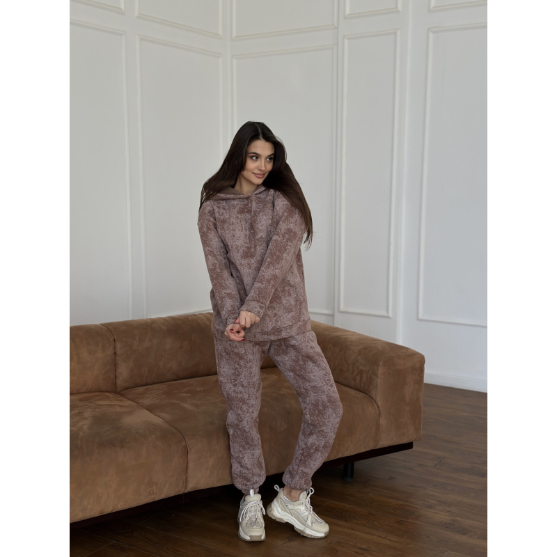 Теплий спортивний костюм жіночий мармуровий принт на флісі