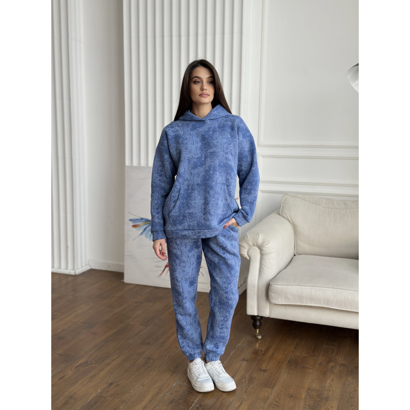 Теплий спортивний костюм жіночий мармуровий принт на флісі