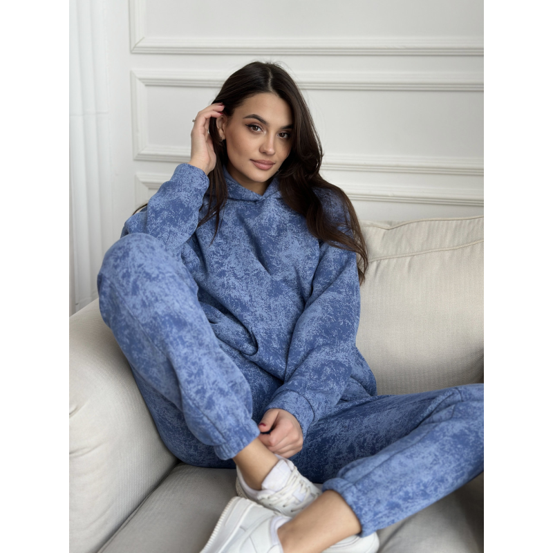 Теплий спортивний костюм жіночий мармуровий принт на флісі