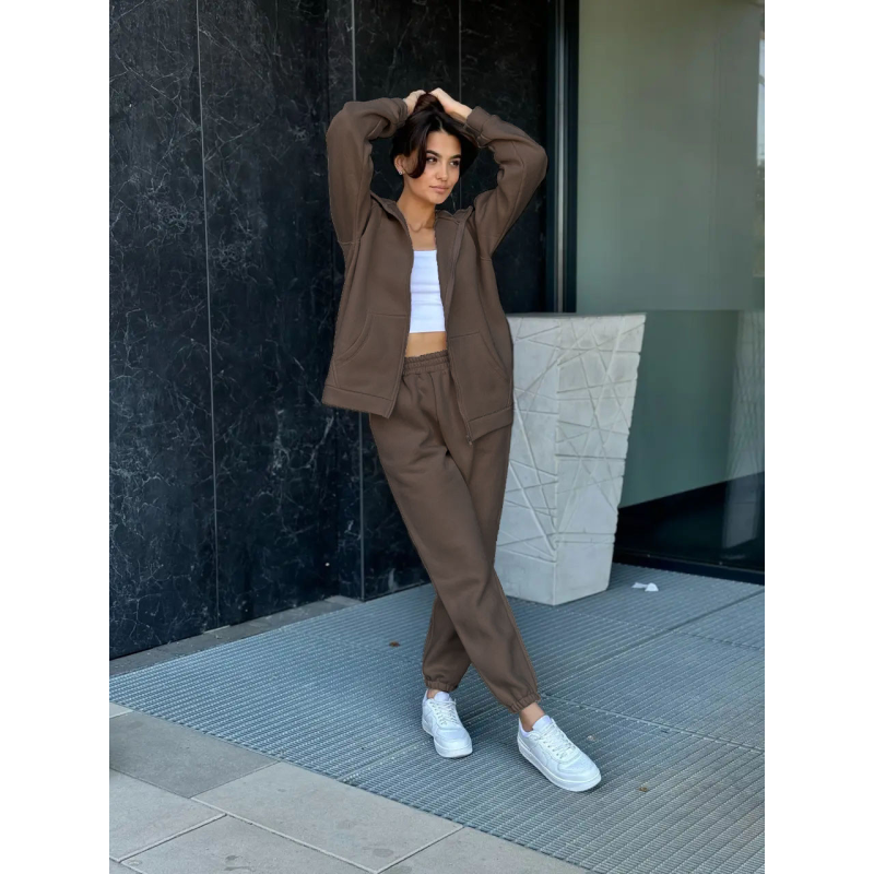 Жіночий теплий костюм на флісі, Коричневий, 46/48