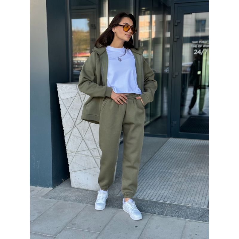Флісовий жіночий спортивний костюм, Хакі, 42/44