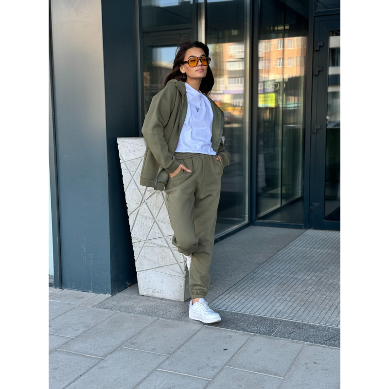 Жіночий спортивний костюм на флісі, Хакі, 46/48 Жіночий спортивний костюм на флісі, Хакі, 46/48