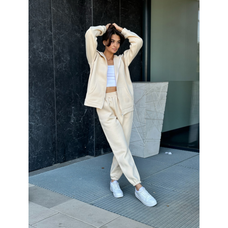 Флісовий жіночий спортивний костюм, Молочний, 46/48