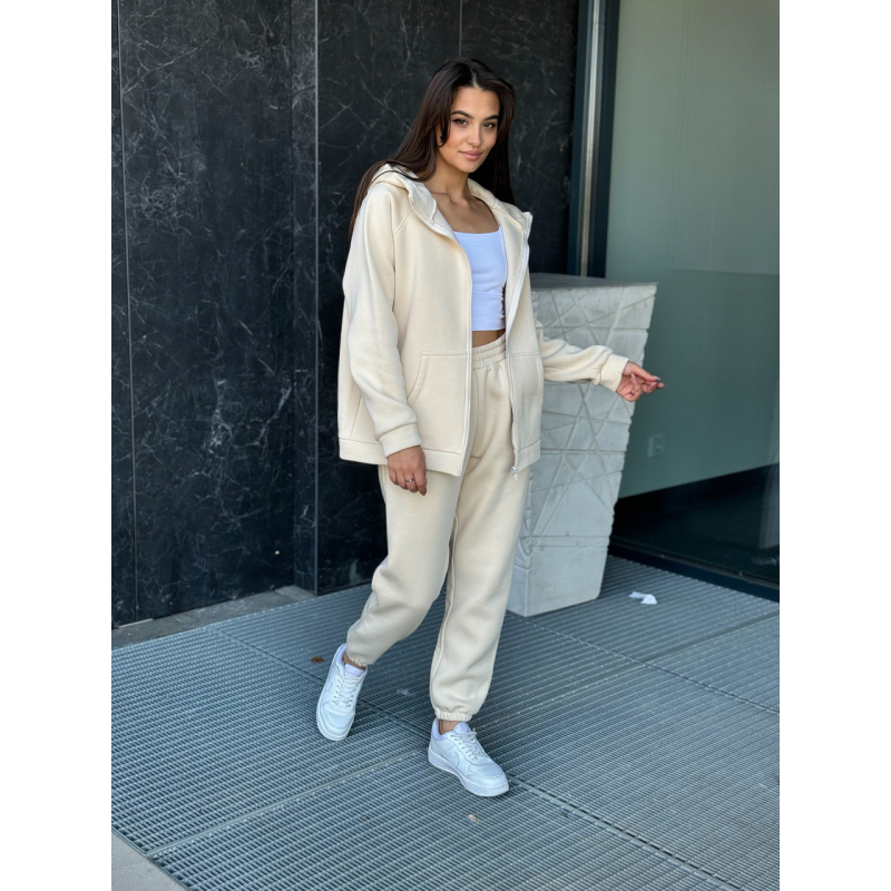 Теплий спортивний костюм жіночий на блискавці, Молочний, 50/52
