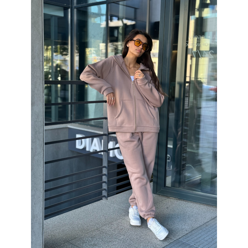 Теплий спортивний костюм жіночий на блискавці,  Какао, 50/52