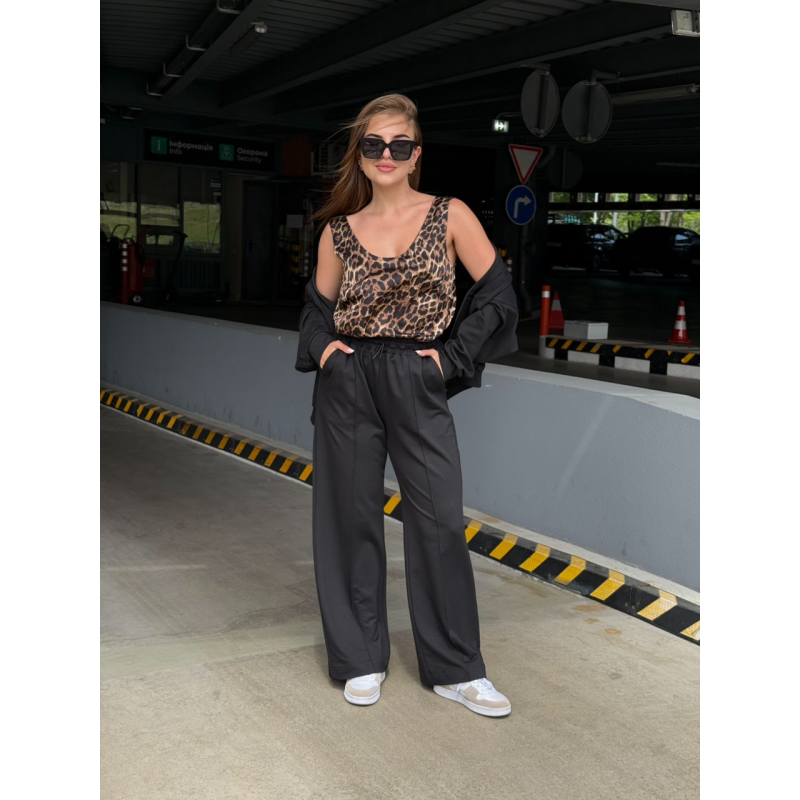 Жіночий костюм-двійка з широкими штанами Чорний, 50/52