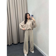 Жіночий спортивний костюм із широкими штанами  Бежевий, 50/52