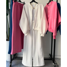 Жіночий костюм-двійка з широкими штанами Білий, 50/52