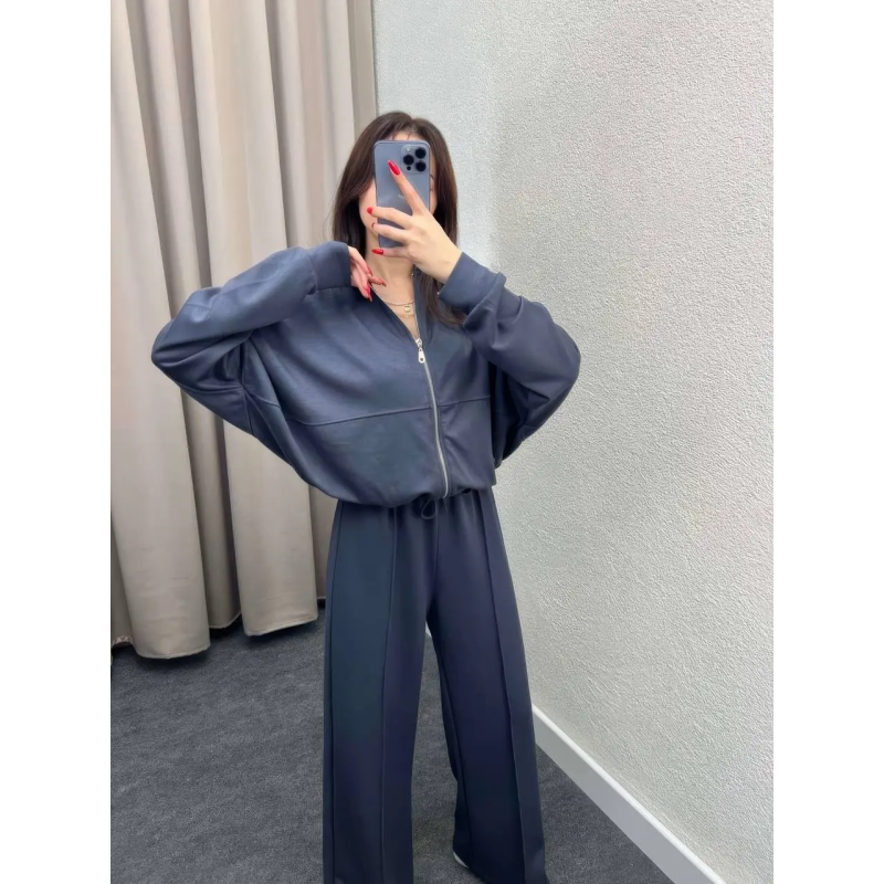 Жіночий костюм-двійка з широкими штанами Графітовий, 50/52