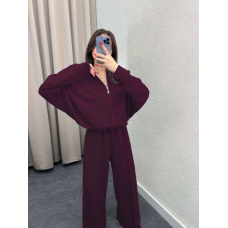 Жіночий костюм-двійка з широкими штанами Бордовий, 50/52