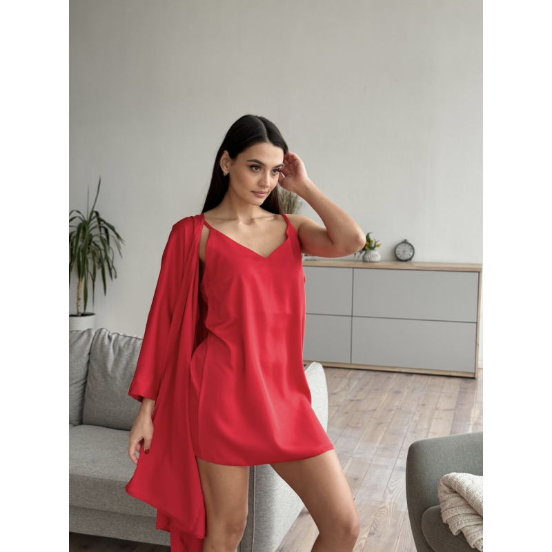 Шовкова нічна сорочка Червоний, 3XL/4XI