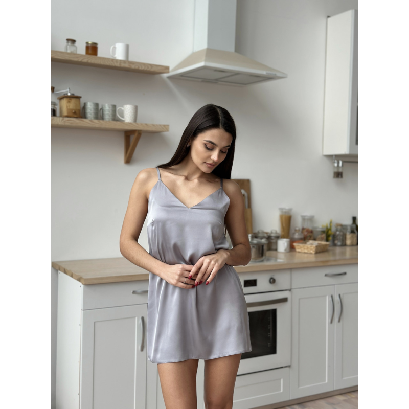Шовкова нічна сорочка  Сірий, M/L