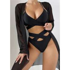 Жіночий роздільний купальник трійка Чорний XL