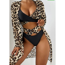 Жіночий роздільний купальник трійка Чорно-тигровий  S