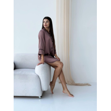 Жіноча нічна сорочка подовжена шовкова  S, Шоколад