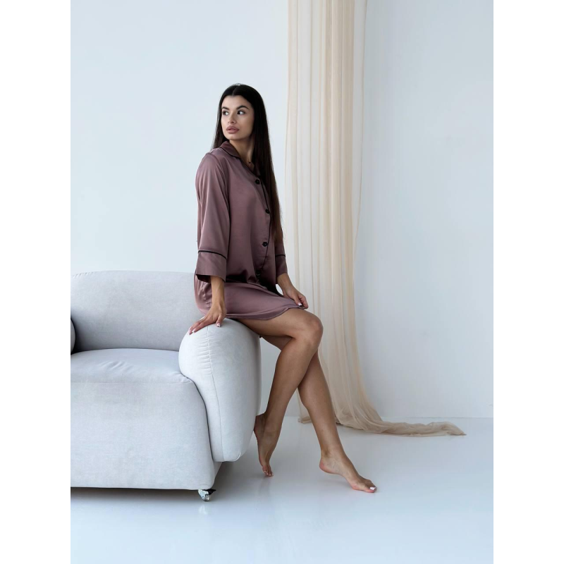 Жіноча нічна сорочка подовжена шовкова S, Шоколад Жіноча нічна сорочка подовжена шовкова S, Шоколад